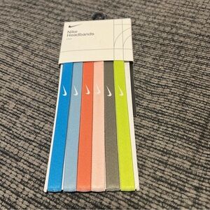 NIKE Multi Colored Headband Set of 6 Skinny Non-Slip Swoosh Logo NEW With Tag